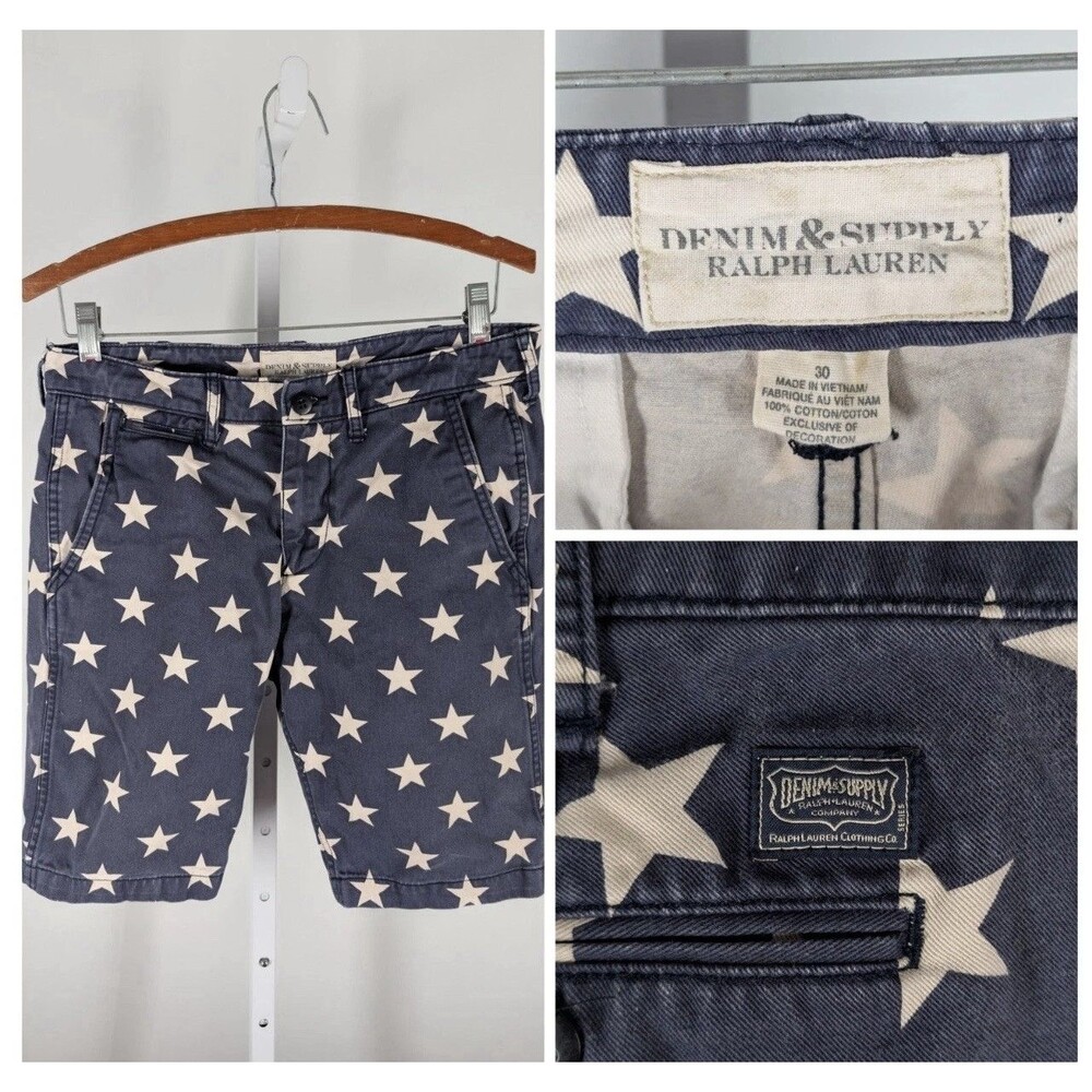 VTG Denim & Supply Ralph Lauren Shorts Men's Blue Stars Sz 30 Button Fly